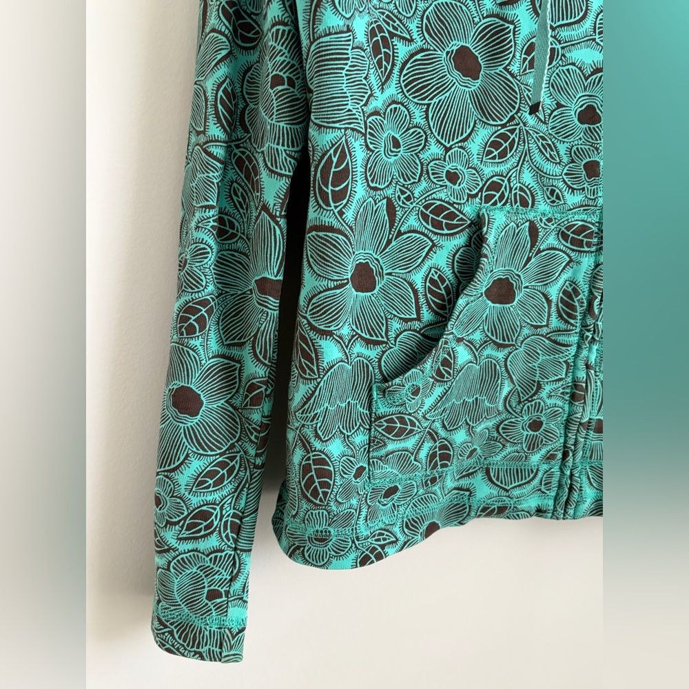 Liz Claiborne Teal and Brown Floral‎ Stretch Hoodie, Size Medium - Picture 7 of 13